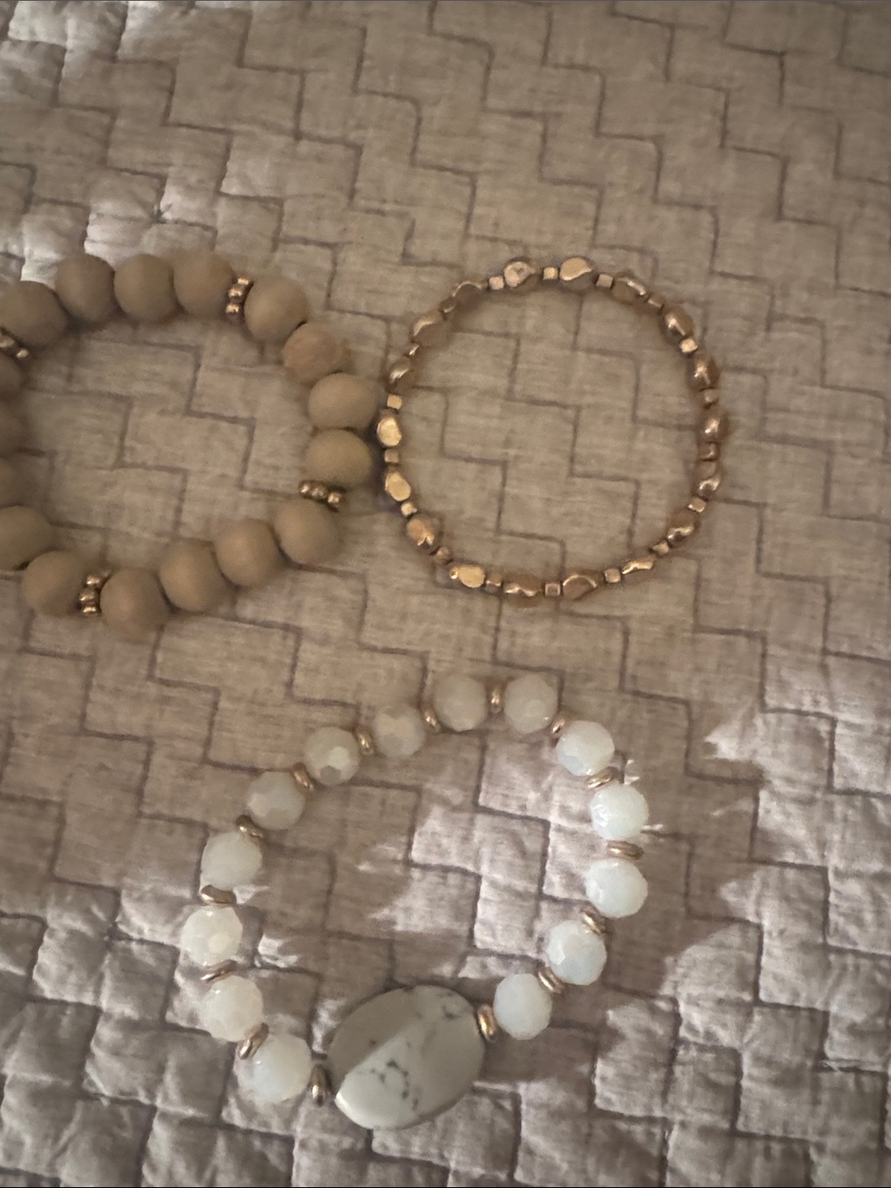 Neutral and Gold Beaded Bracelet Set - Women Jewelry